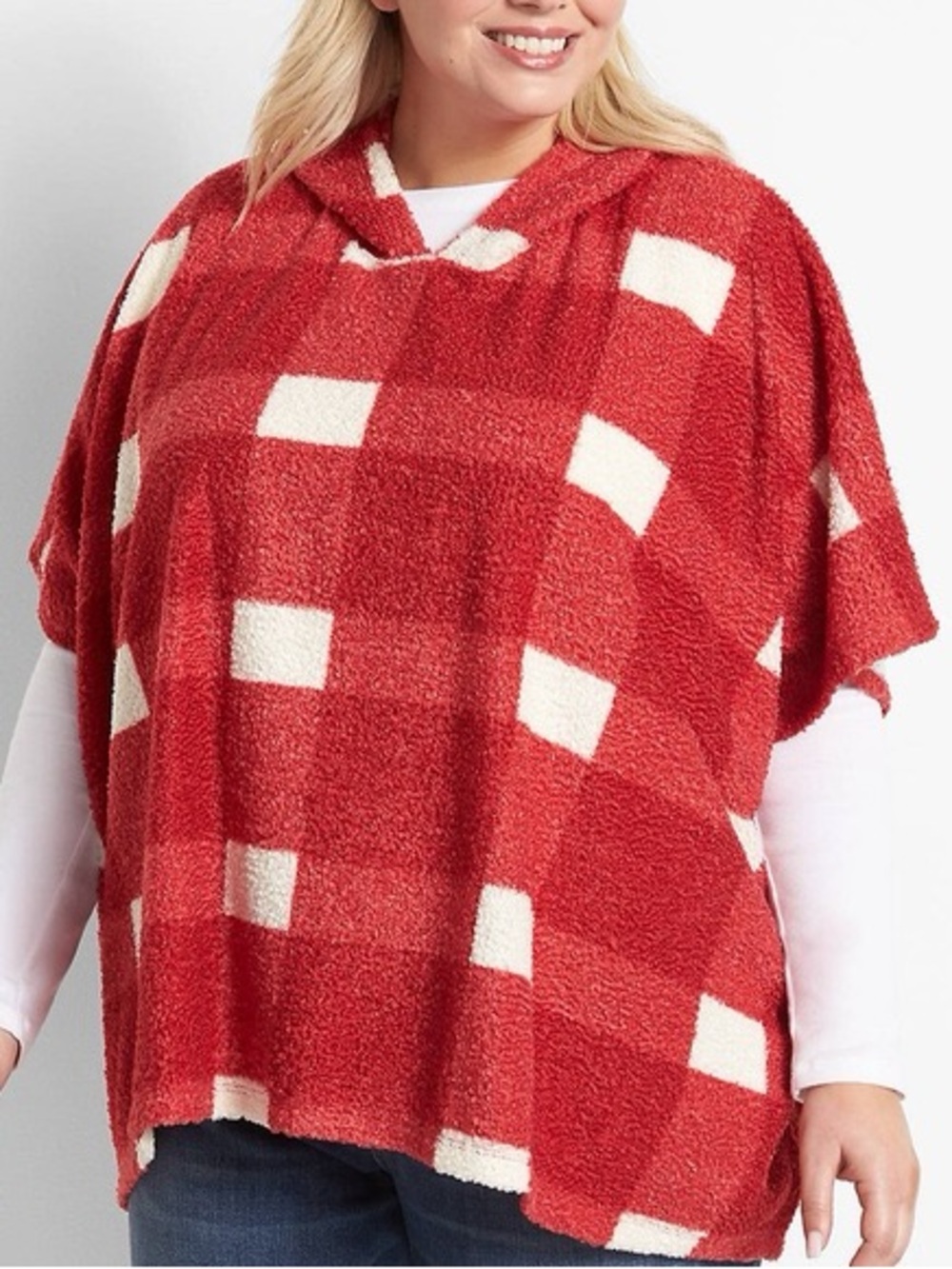Lane Bryant Hooded Plaid Sherpa Poncho